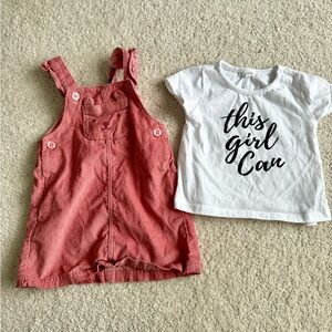 Carters & Pl baby Pink Corduroy Overall Dress &White 'This Girl Can' Tee